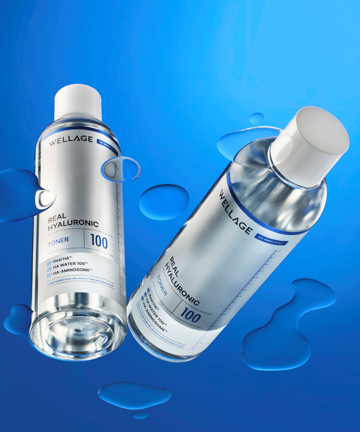 웰라쥬(WELLAGE) 리얼 히알루로닉 100 토너 200ml x 2개 (+블루 앰플 마스크 5매 증정)