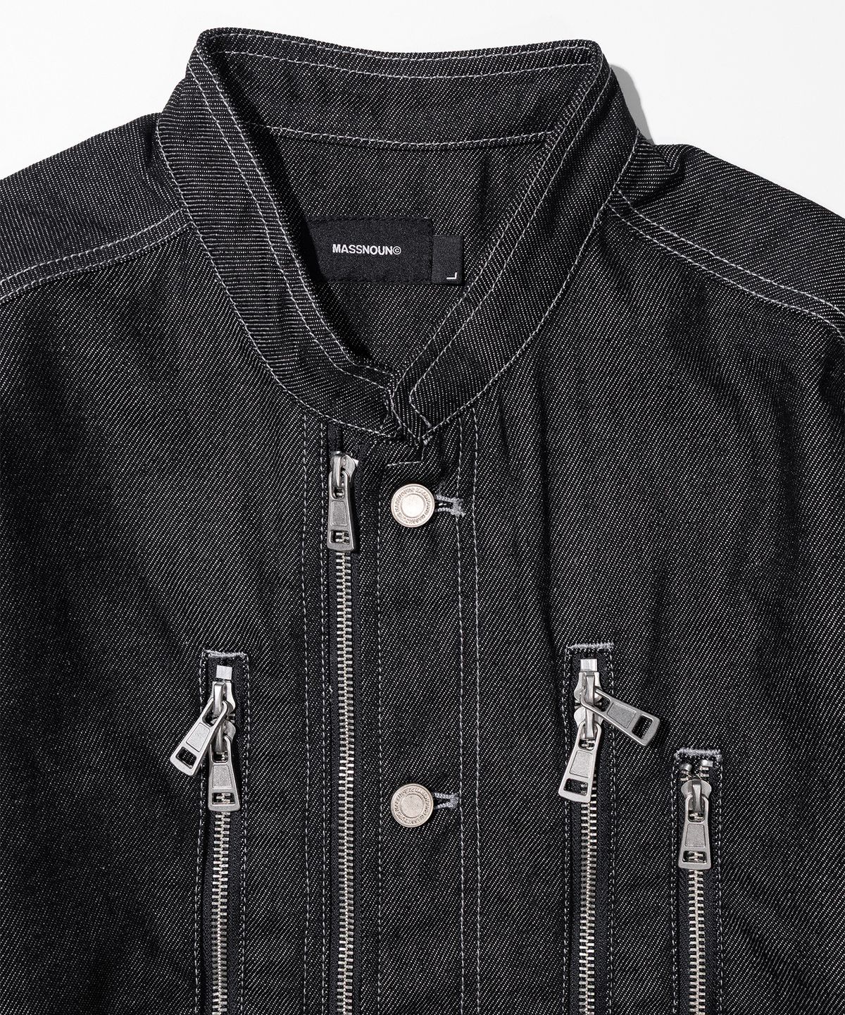 매스노운(MASSNOUN) HIGH NECK BIKER DENIM MFHJK003-BK