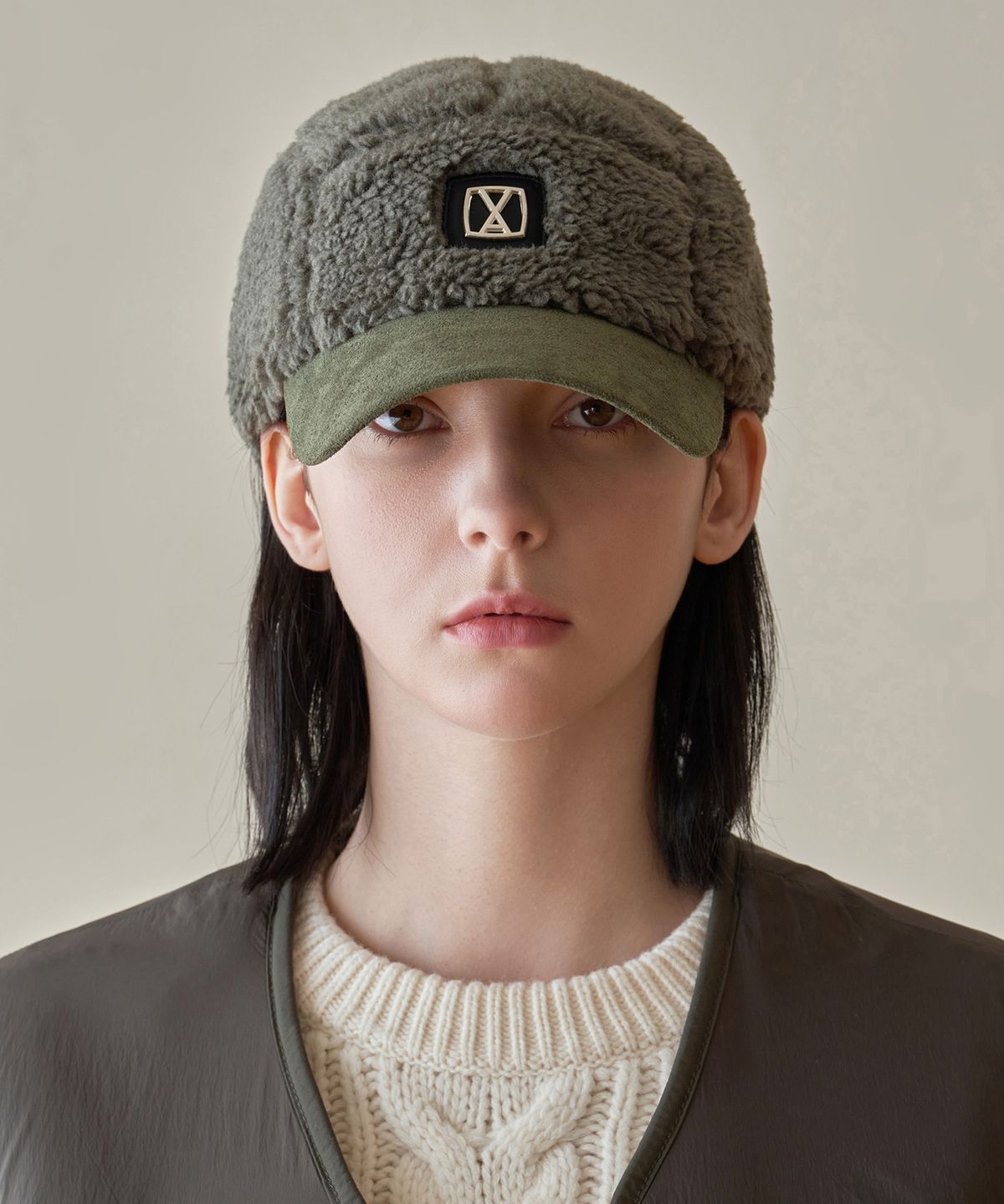 바잘(VARZAR) VA 스퀘어 스터드 플리스 캠프캡 카키