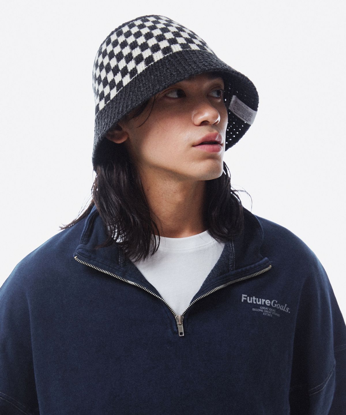 슬리피슬립(SLEEPYSLIP) CHESSBOARD CHARCOAL BUCKET HAT
