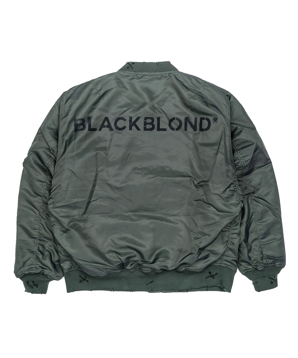블랙블론드(BLACKBLOND) 비비디 립트 커스텀 스프레이드 로고 엠에이원 봄버 자켓 (카키)