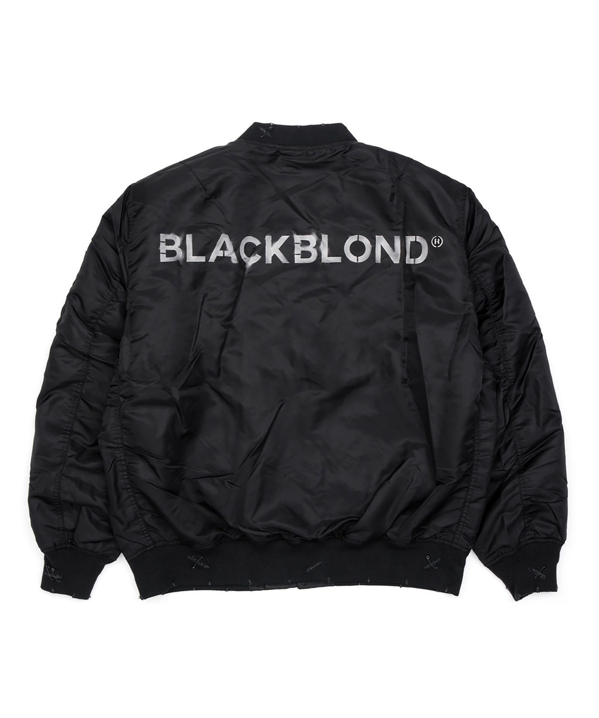 블랙블론드(BLACKBLOND) 비비디 립트 커스텀 스프레이드 로고 엠에이원 봄버 자켓 (블랙)