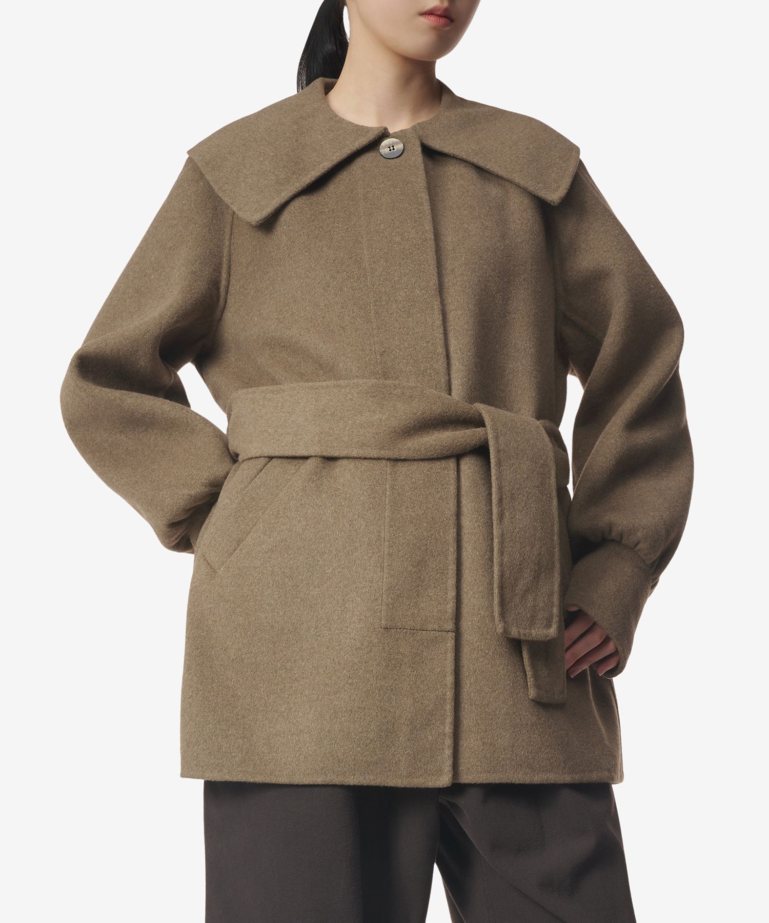 ★Ganni★ Wide collar coat brown F8327554 F8327554FW23 MUSINSA | GANNI Wide Collar Coat - Brown / F8327554