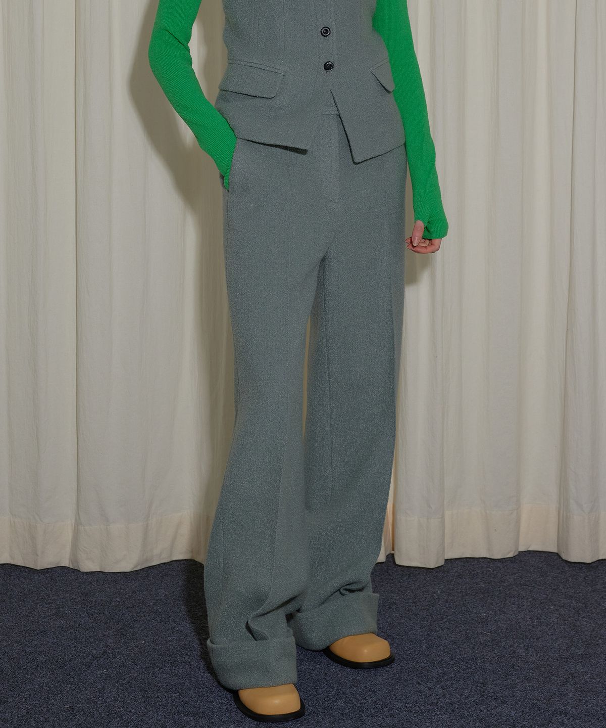 엔오르(EN OR) ONE-TUCK ALPACA BLEND PANTS - GREY