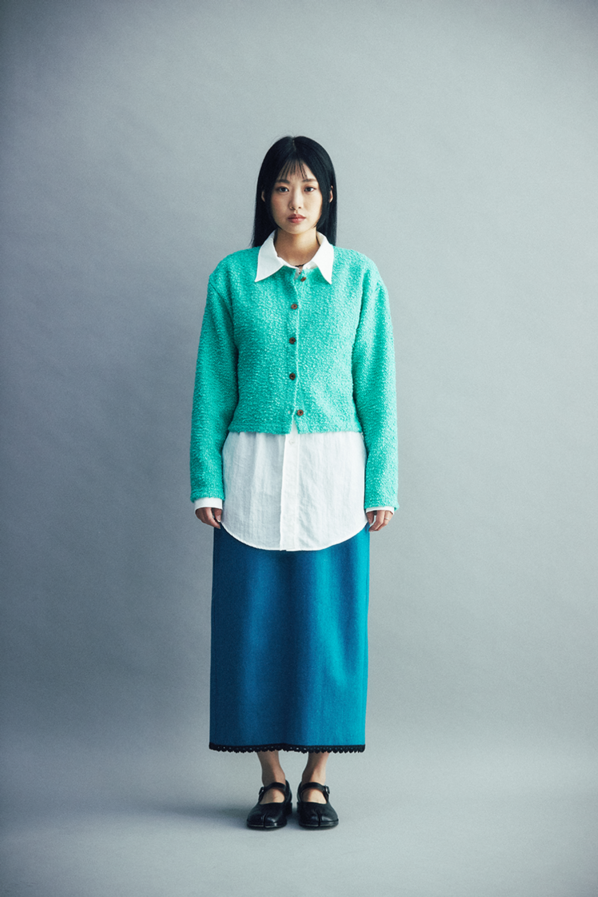 쿠키시(KOOKEESEE) 울 멜톤 레이스 스커트_청녹