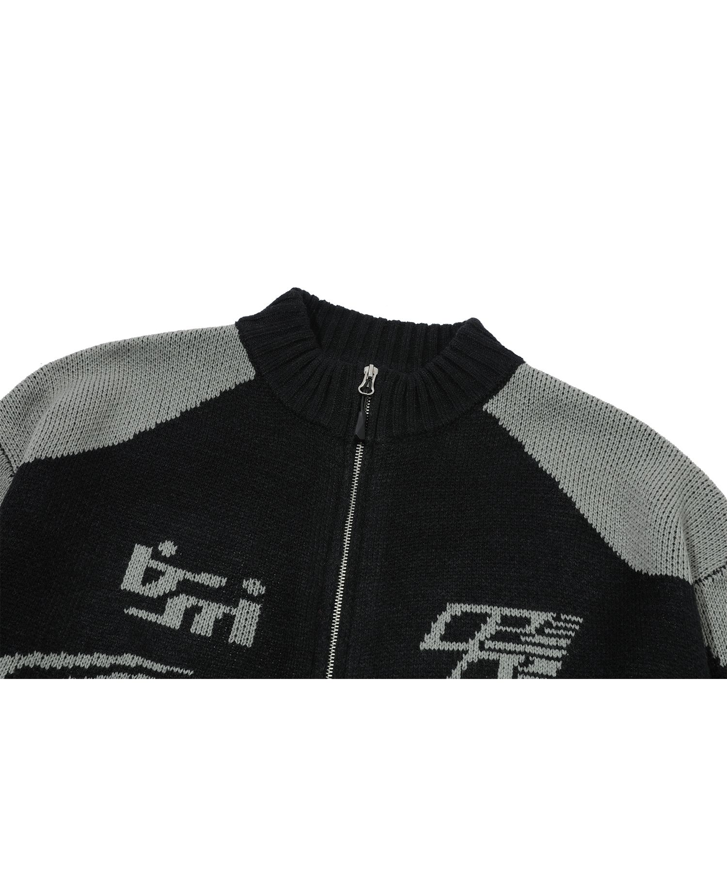 MUSINSA | CPGN STUDIO [2-WAY] Curved block knit zip-up black