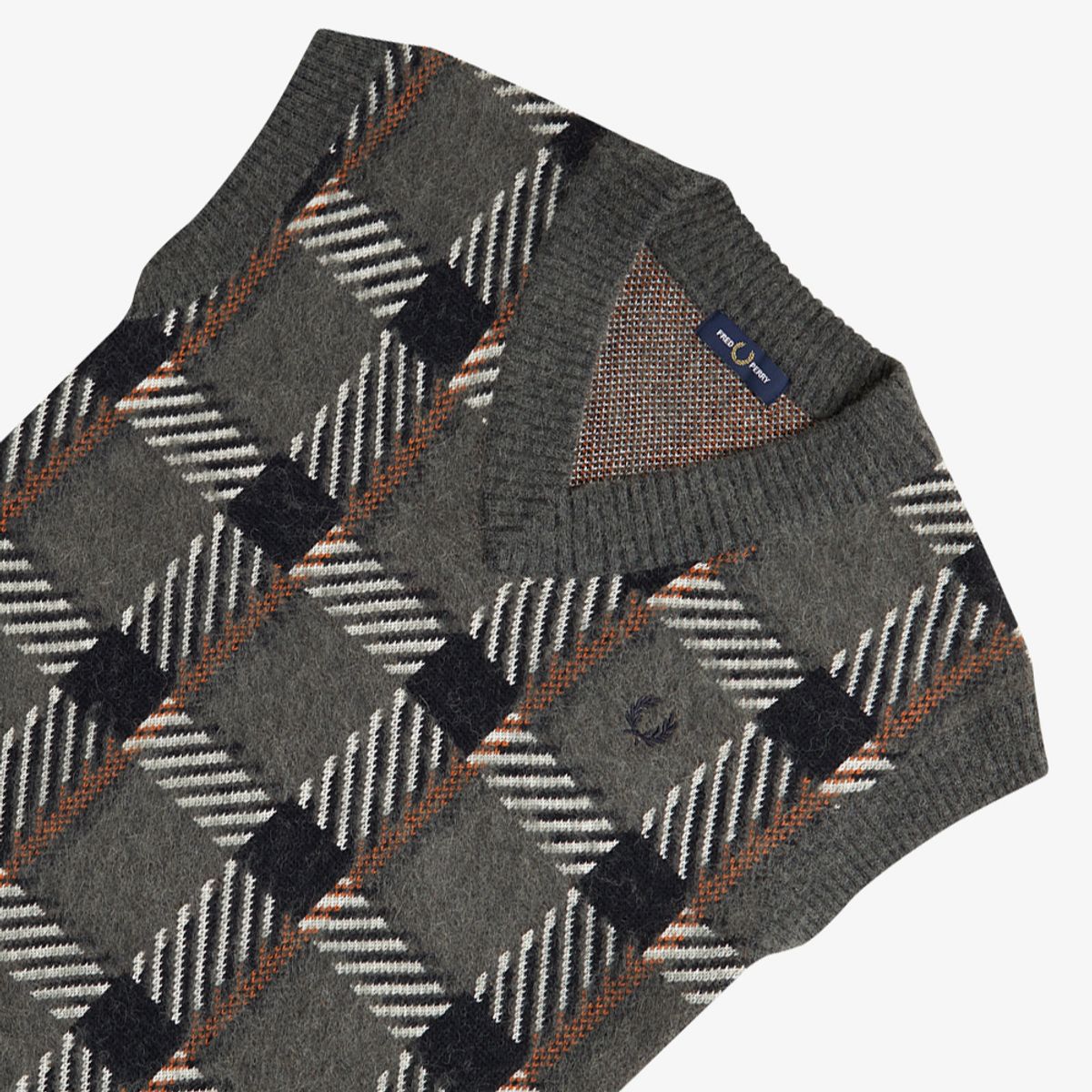 프레드페리(FRED PERRY) [Sharp] 글리치 타탄 니트 베스트 - 필드그린 AFPM2336530-638