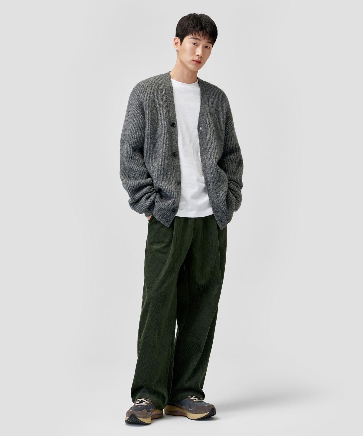 에이지오디(AGOD) 원턱 와이드 코듀로이 밴딩 팬츠 [카키]