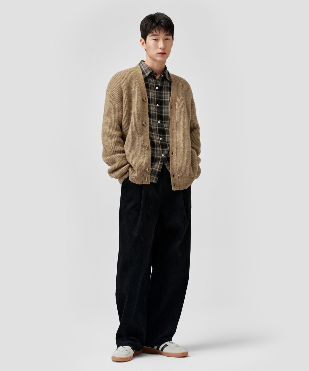 에이지오디(AGOD) 원턱 와이드 코듀로이 밴딩 팬츠 [블랙]