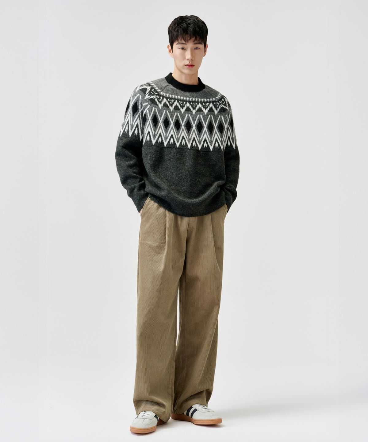 에이지오디(AGOD) 원턱 와이드 코듀로이 밴딩 팬츠 [베이지]