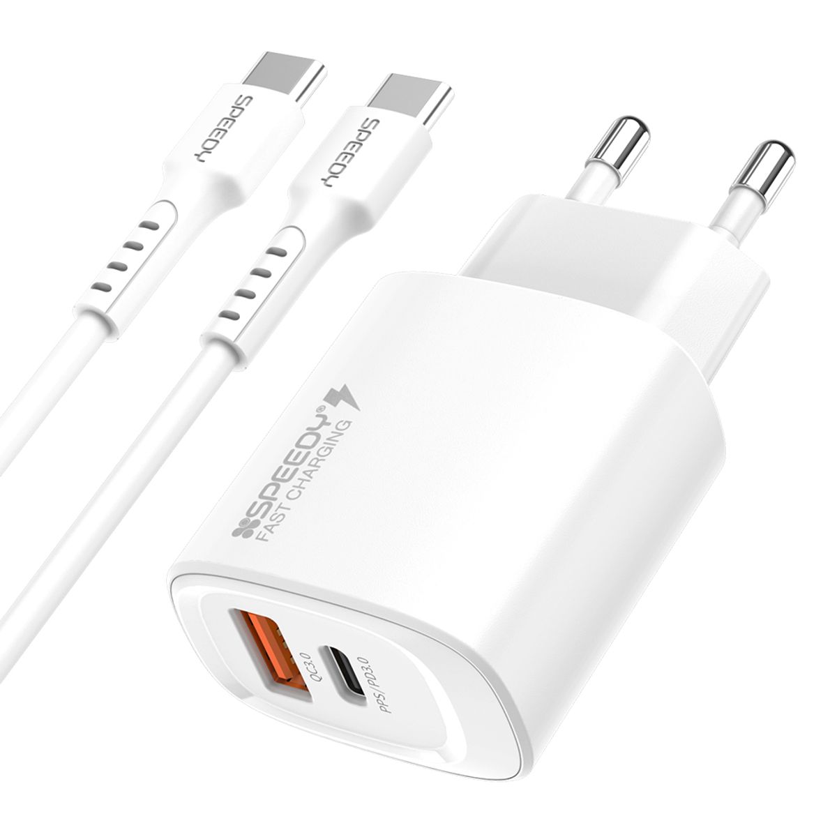 스피디(SPEEDY) 가정용 GaN PD+USB 20W 2포트 고속 분리형 충전기 + 25W CtoC 1.2M  케이블