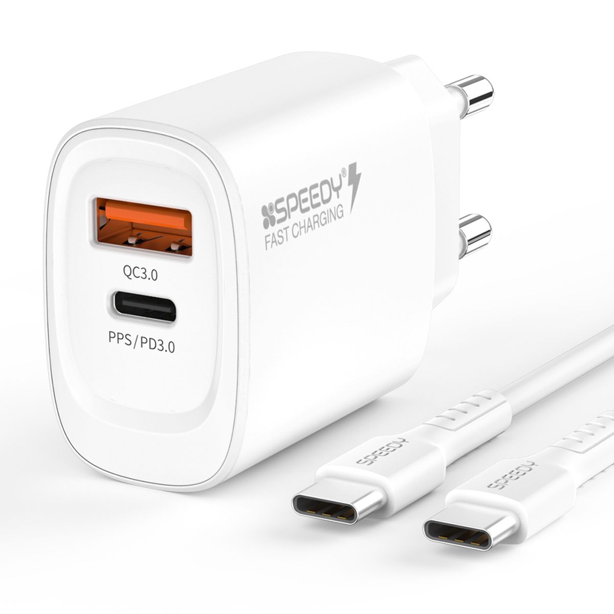 스피디(SPEEDY) 가정용 GaN PD+USB 20W 2포트 고속 분리형 충전기 + 25W CtoC 1.2M  케이블