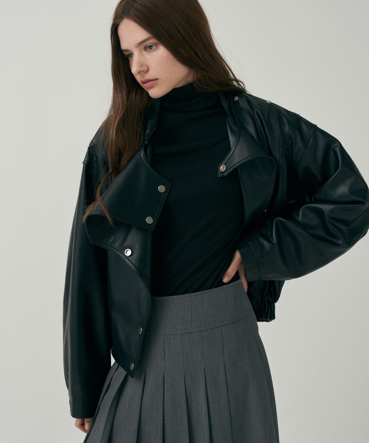 모트(MOTT) 램스킨 레더 점퍼 (ITALY LAMBSKIN) - Black
