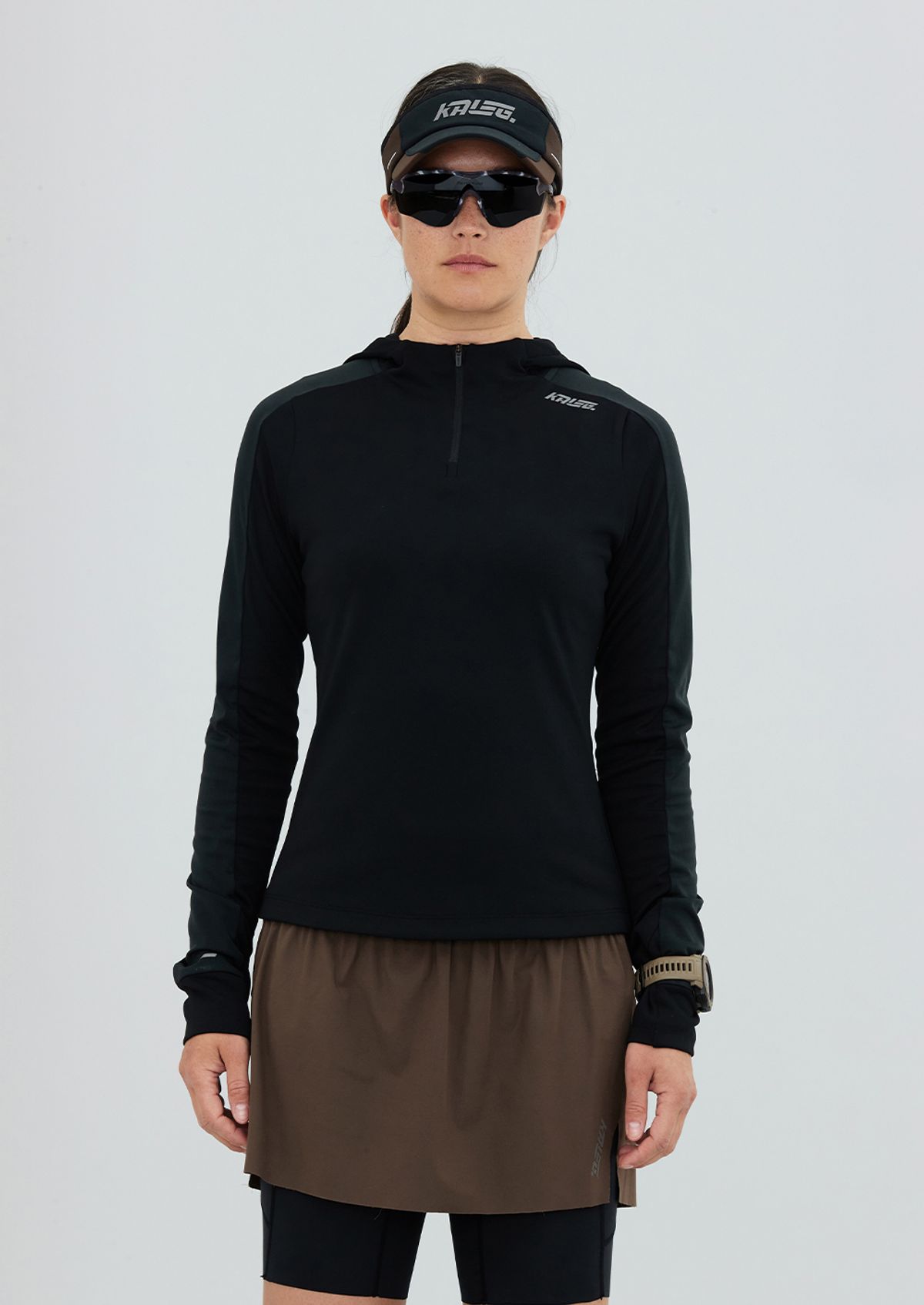 칼렉(KALEG) WOMENS AIR BLADE HALF ZIP T SHIRTS (ATHLETIC) BLACK