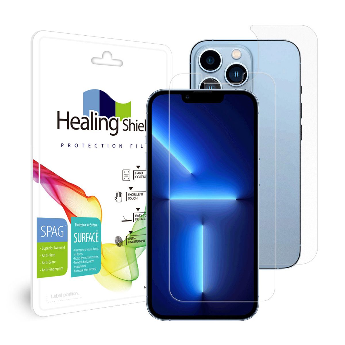 힐링쉴드(HEALINGSHIELD) 아이폰13 프로 슈페리어 저반사 액정보호필름 1매 후면1매