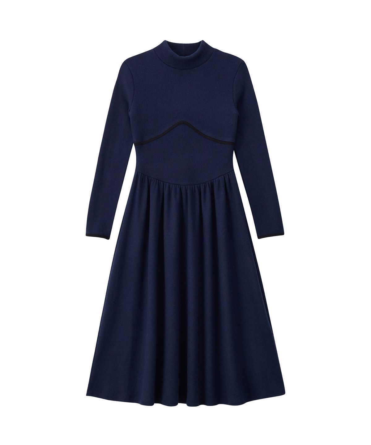 살롱 드 욘(SALON DE YOHN) Line Point High Neck Dress_ Navy