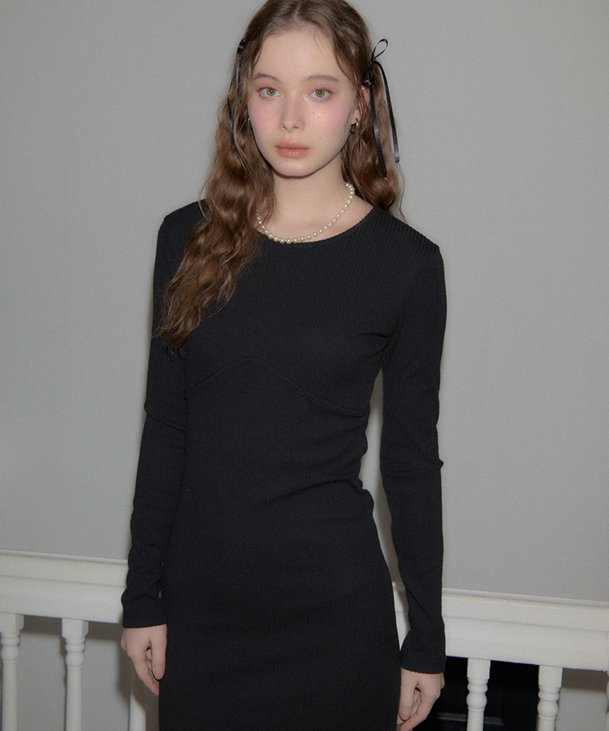 살롱 드 욘(SALON DE YOHN) Line Point Basic Jersey Dress_ Black