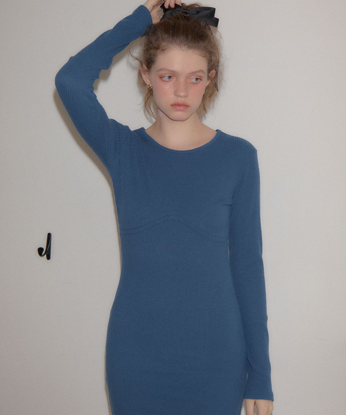 살롱 드 욘(SALON DE YOHN) Line Point Basic Jersey Dress_ Blue
