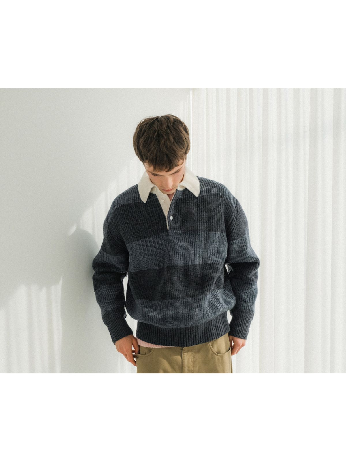 포커페이스(POKERFACE) RUGBY SWEATER GREY/CHARCOAL