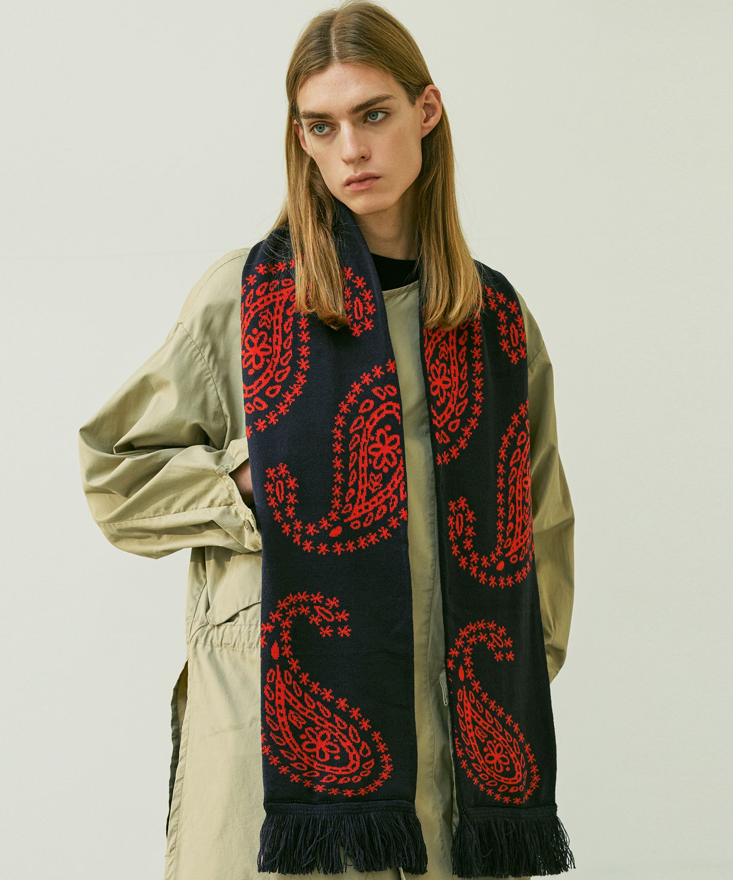 MUSINSA | KND Paisley pattern two-face football muffler navy