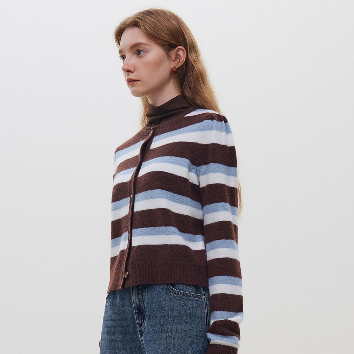 웬스데이딜라잇(WEDNESDAY DELIGHT) WD_Contrast striped cardigan_BROWN