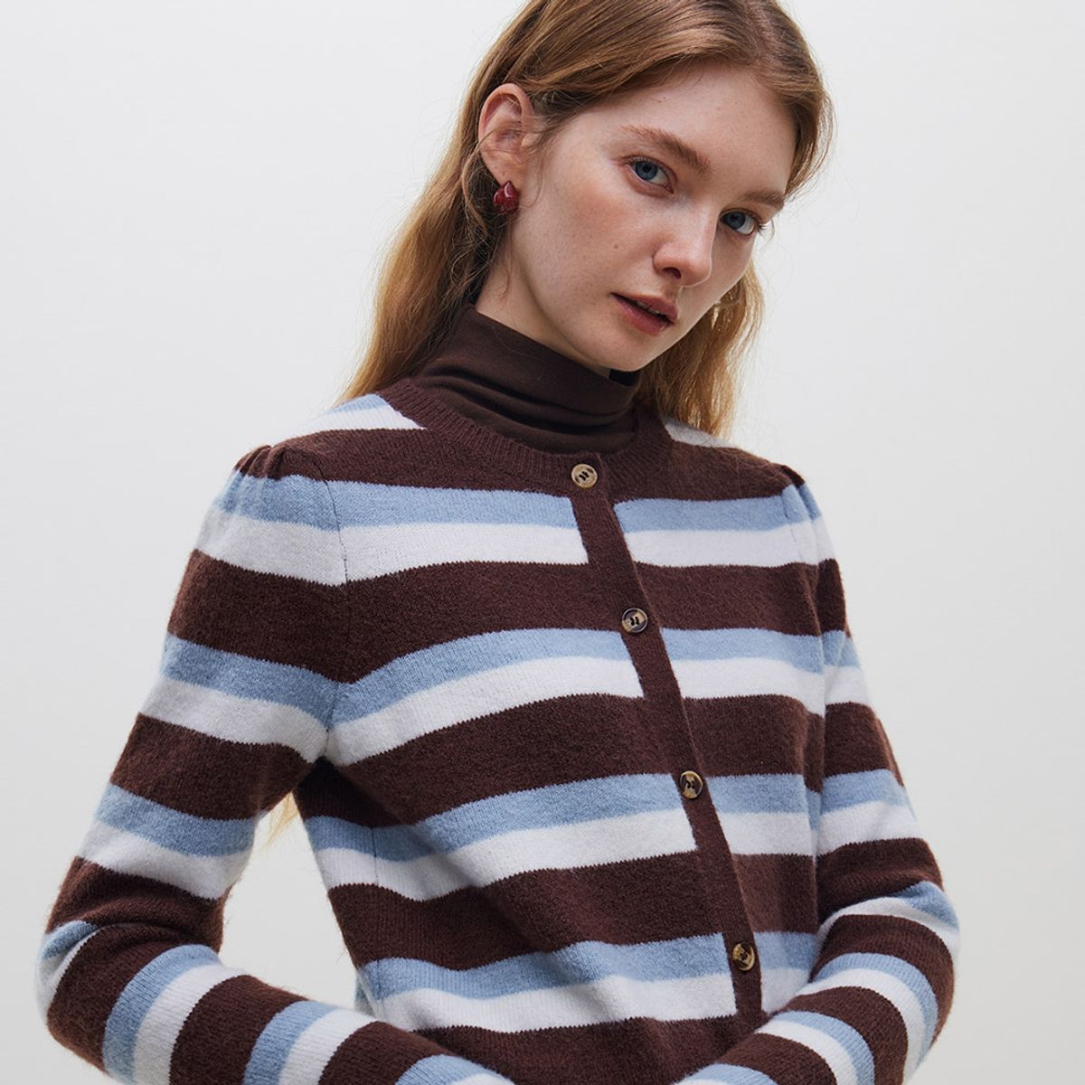 웬스데이딜라잇(WEDNESDAY DELIGHT) WD_Contrast striped cardigan_BROWN