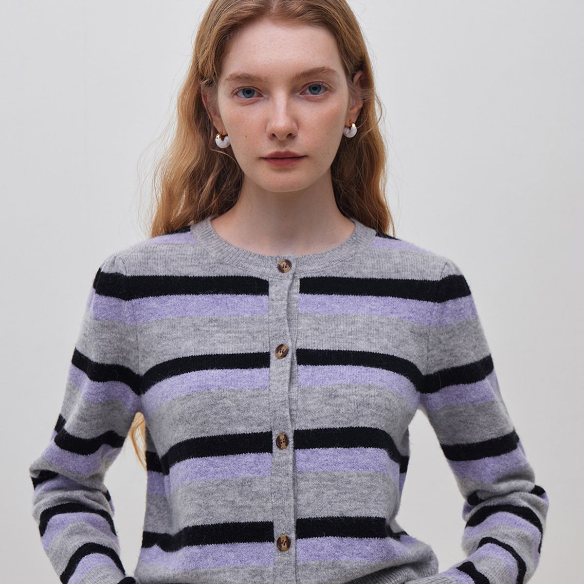 웬스데이딜라잇(WEDNESDAY DELIGHT) WD_Contrast striped cardigan_GRAY