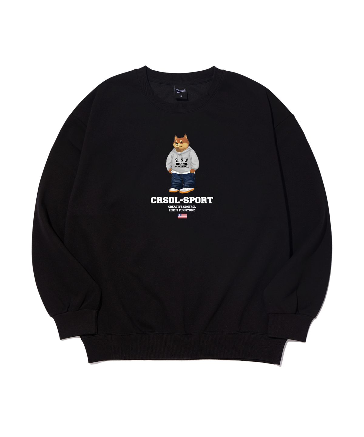 크림소다랩(CREAM SODA LAB) 씨알에스디엘 스포츠 파쿠 오버핏 맨투맨 블랙