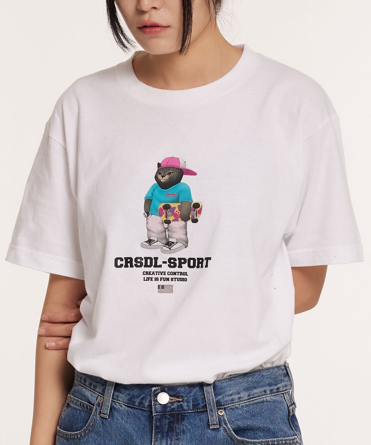 크림소다랩(CREAM SODA LAB) 씨알에스디엘 스포츠 그레이 반팔티 화이트블랙