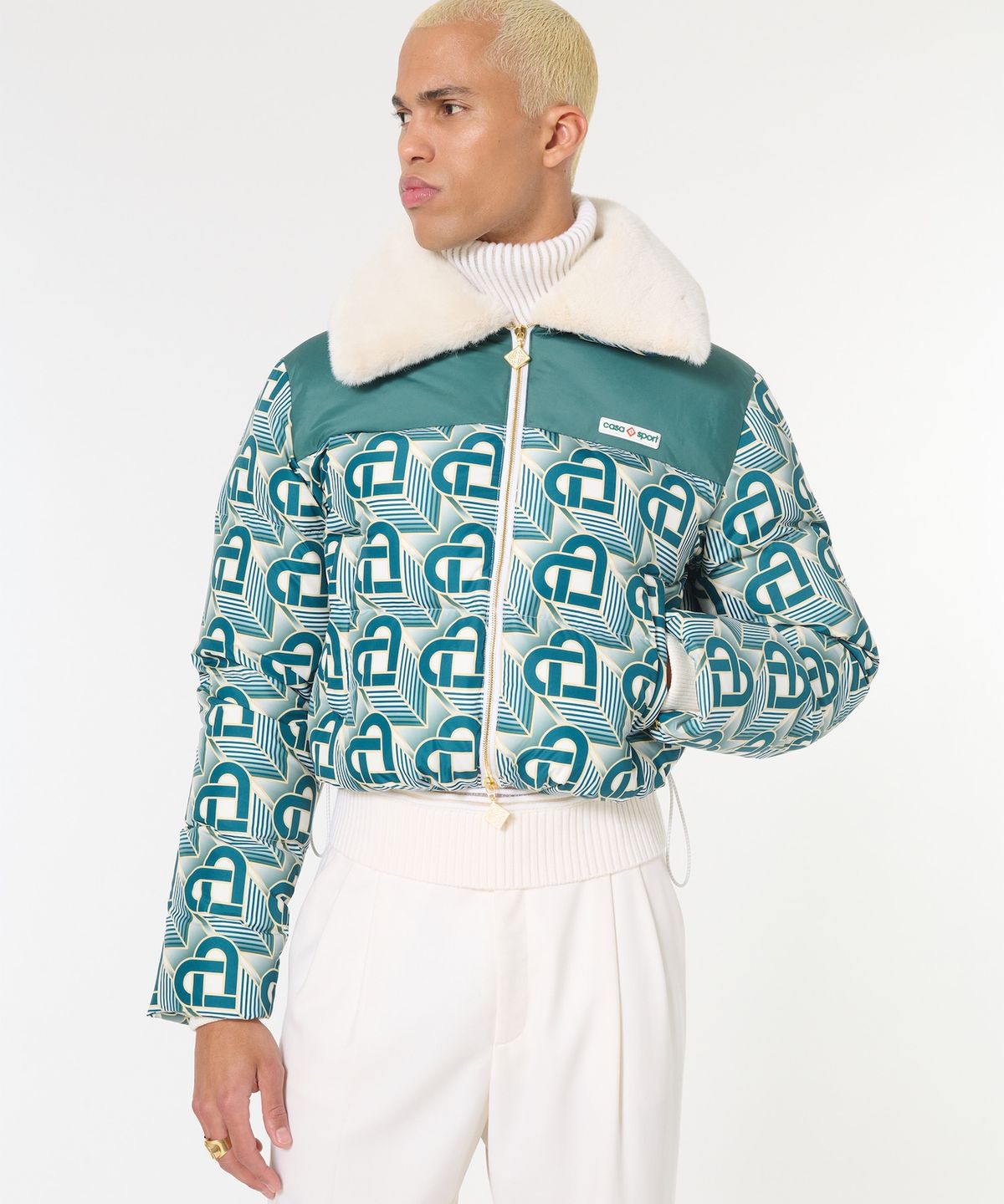 카사블랑카(CASABLANCA) (M) 프린트 푸퍼 자켓 모노그램 그린 PRINTED PUFFER JACKET HEART MONOGRAMME GREEN