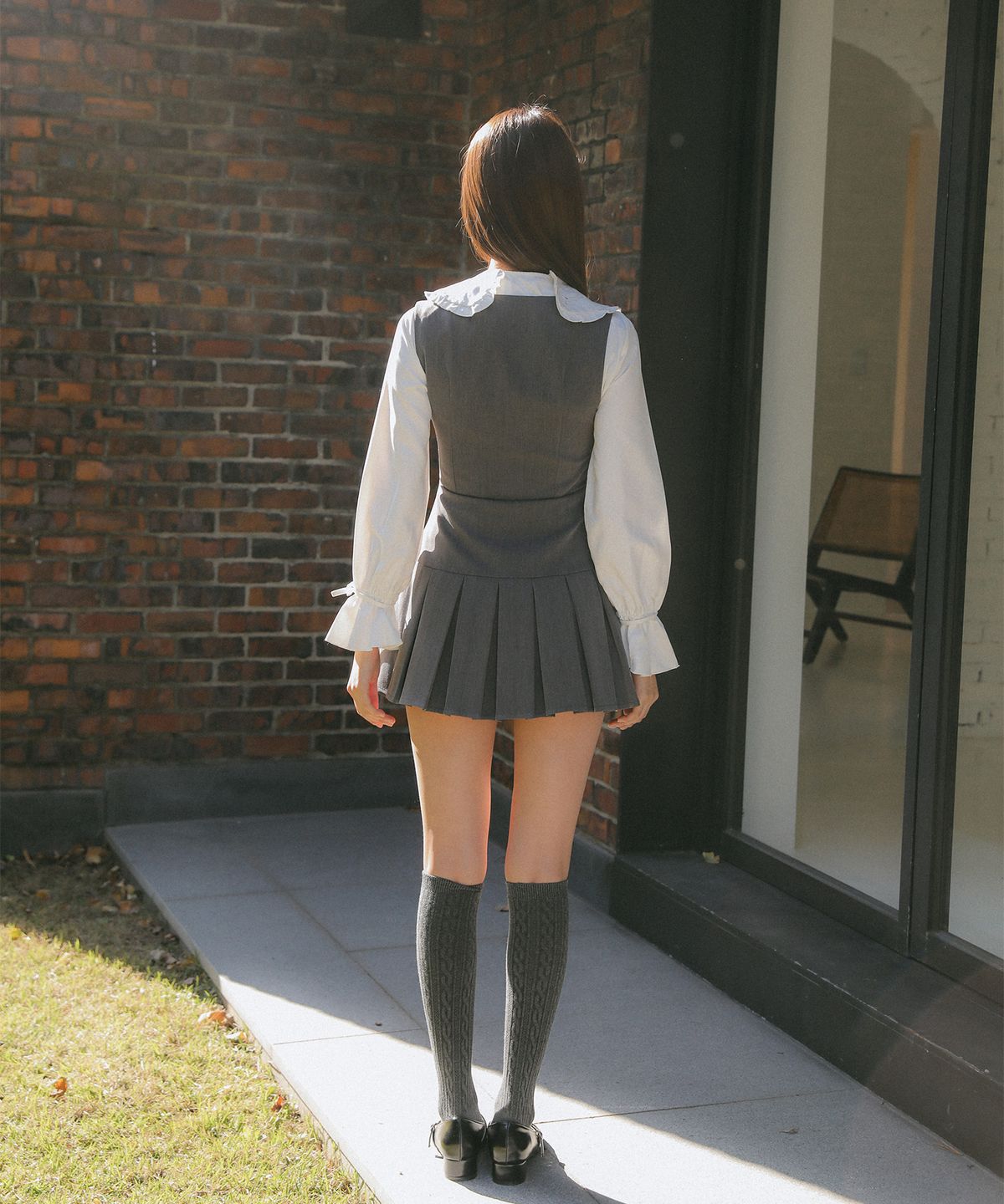 하이버넷(HYBERNAT) 플리츠 스커트 슬림 베스트 원피스 그레이