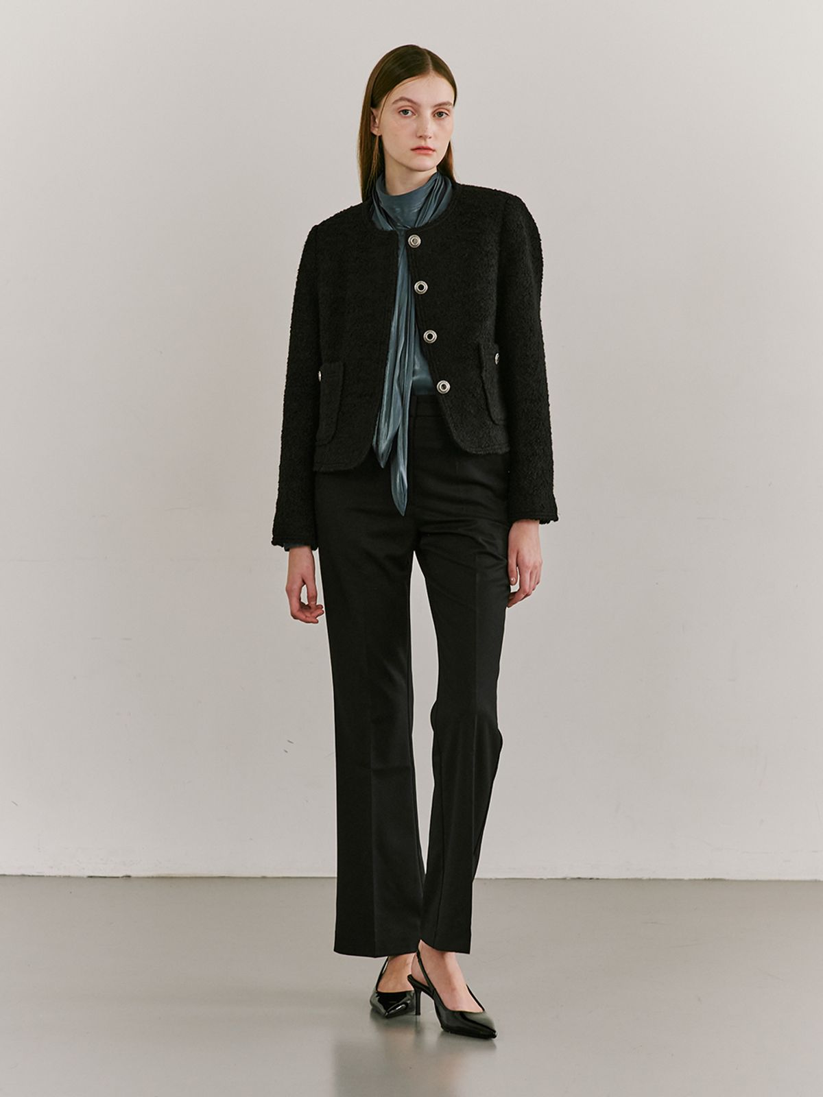 누브(NOUVE) Boucle Tweed Stitch Jacket - Black