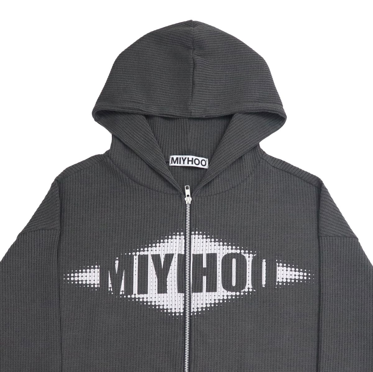 미와이후(MIYHOO) LOGO HOODIE KNIT ZIP-UP ( CHARCOAL )