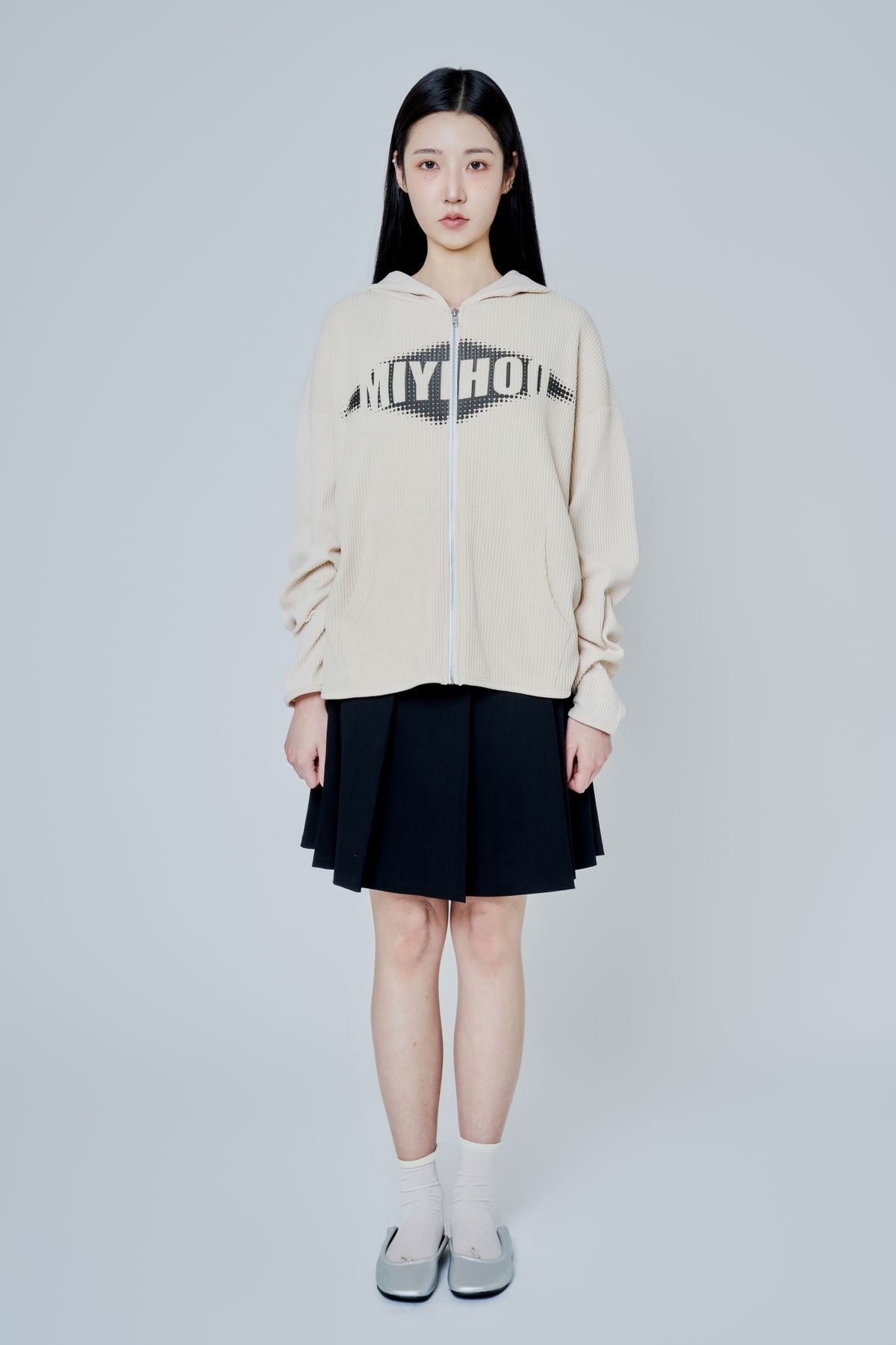 미와이후(MIYHOO) LOGO HOODIE KNIT ZIP-UP ( IVORY )