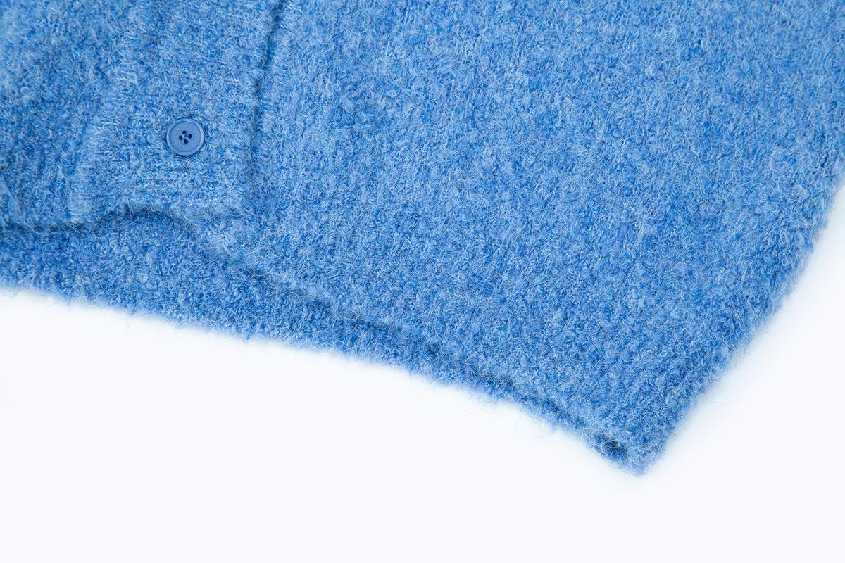 샐러드바구니(SALAD BAGUNI) Oversized Wool Boucle V-neck Cardigan - blue
