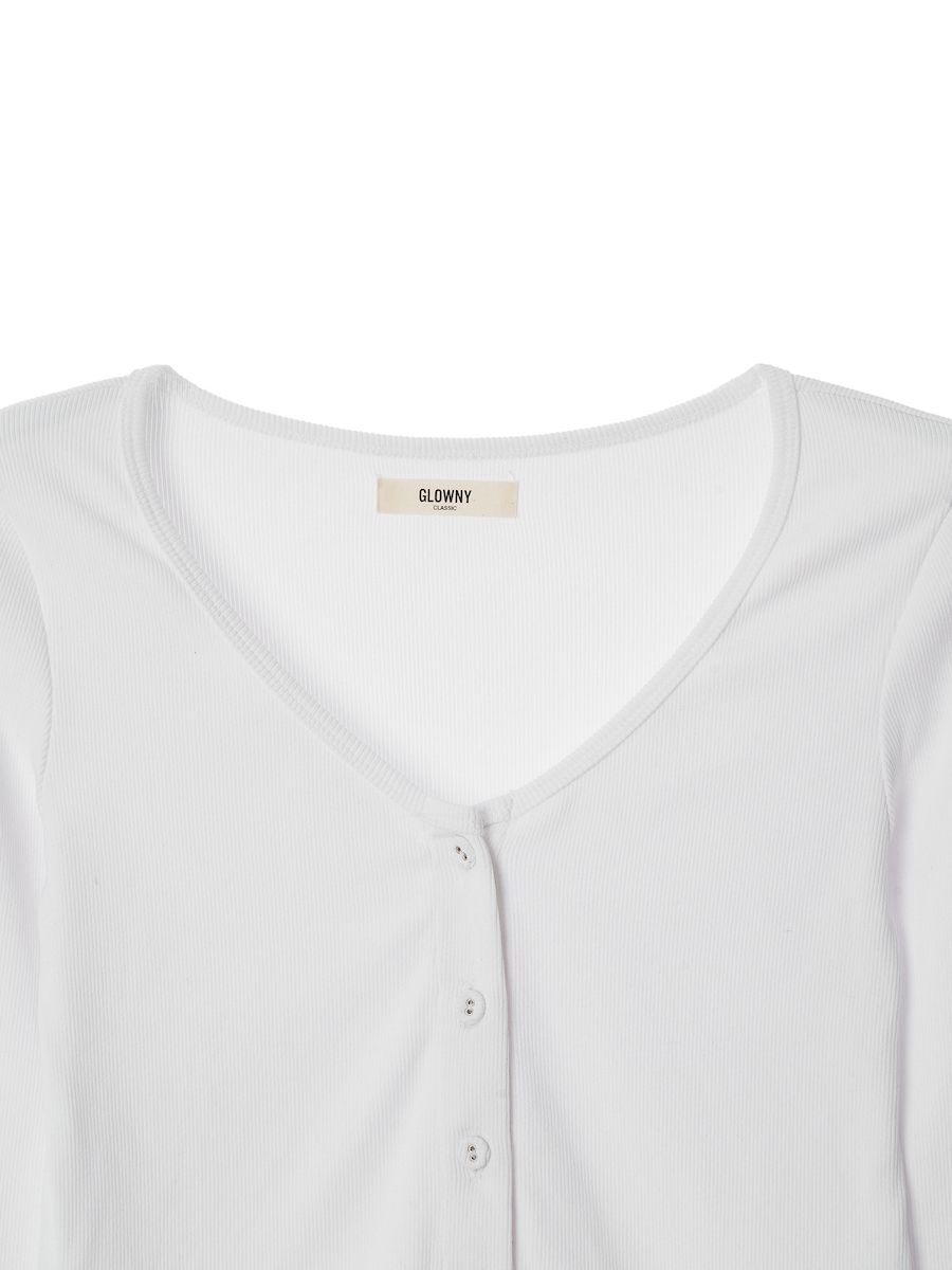 MUSINSA公式 | GLOWNY G CLASSIC RIB V-NECK CARDIGAN (WHITE)