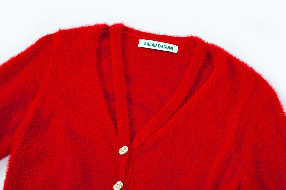 샐러드바구니(SALAD BAGUNI) V-neck Slit Cardigan - red