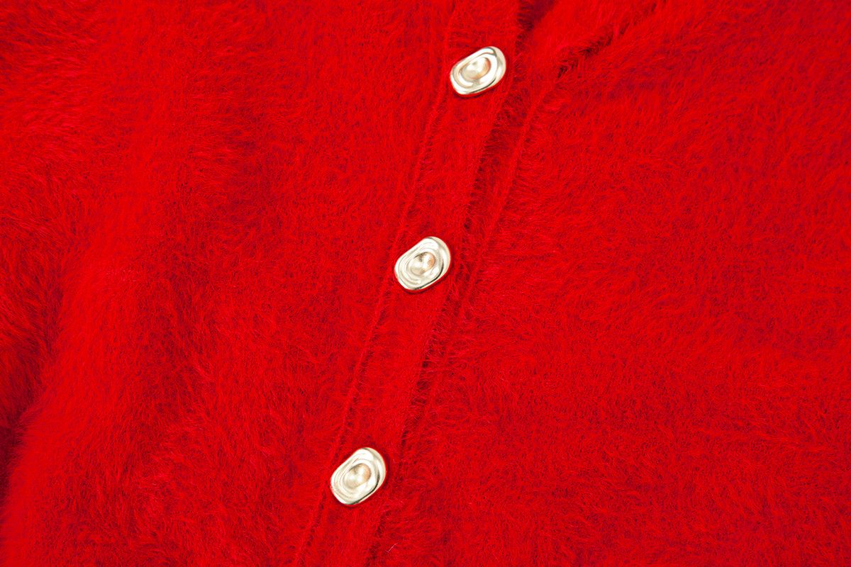 샐러드바구니(SALAD BAGUNI) V-neck Slit Cardigan - red