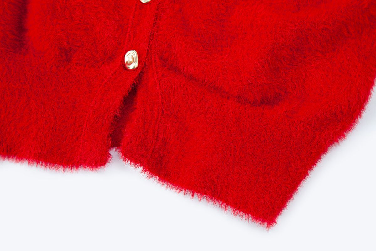 샐러드바구니(SALAD BAGUNI) V-neck Slit Cardigan - red