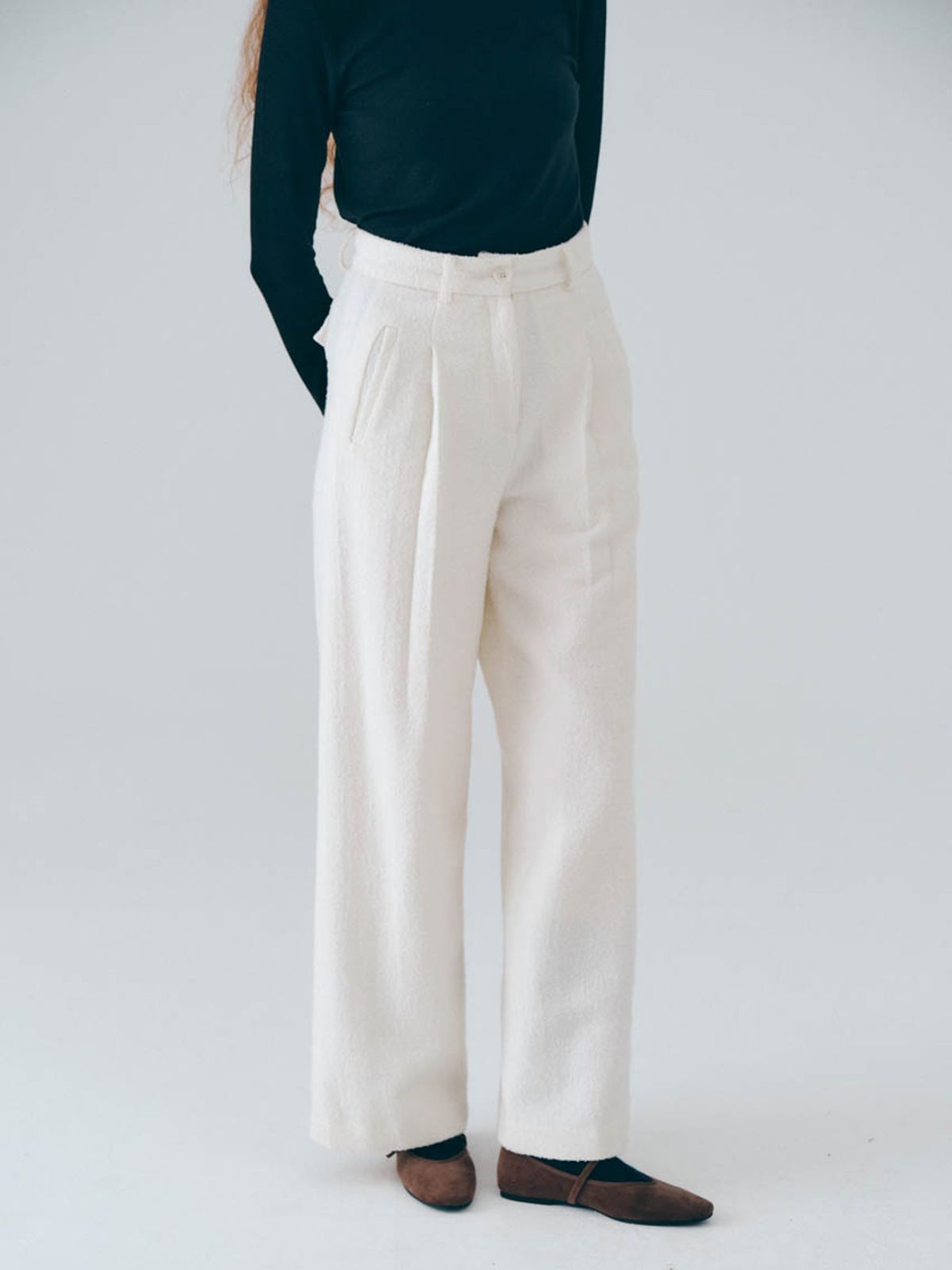 노우드(NOEUD) Wool boucle pants (Ivory)