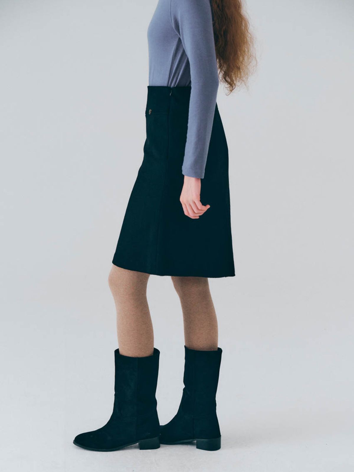 노우드(NOEUD) Woolen mid-skirt (Black)