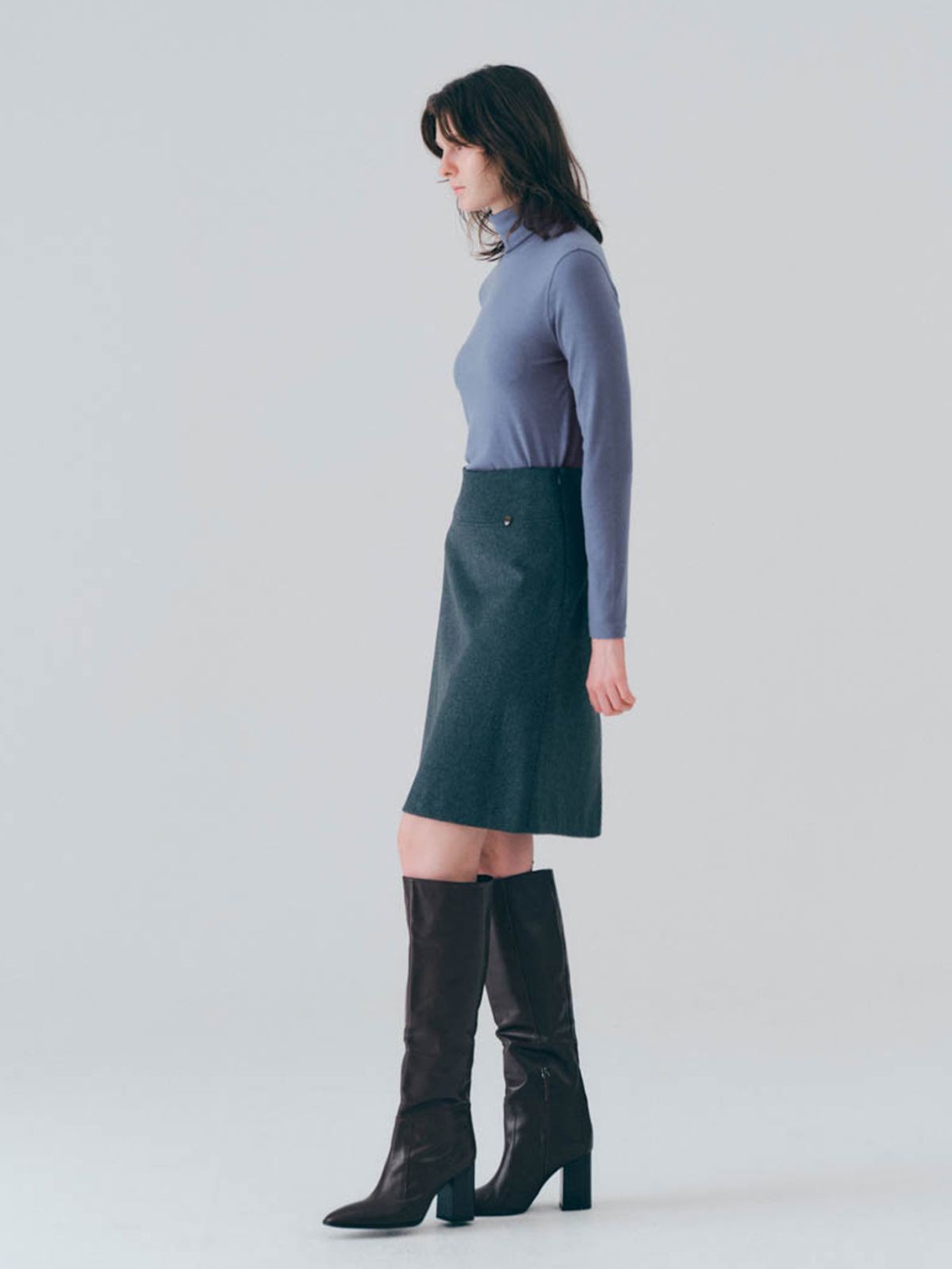 노우드(NOEUD) Woolen mid-skirt (Charcoal)