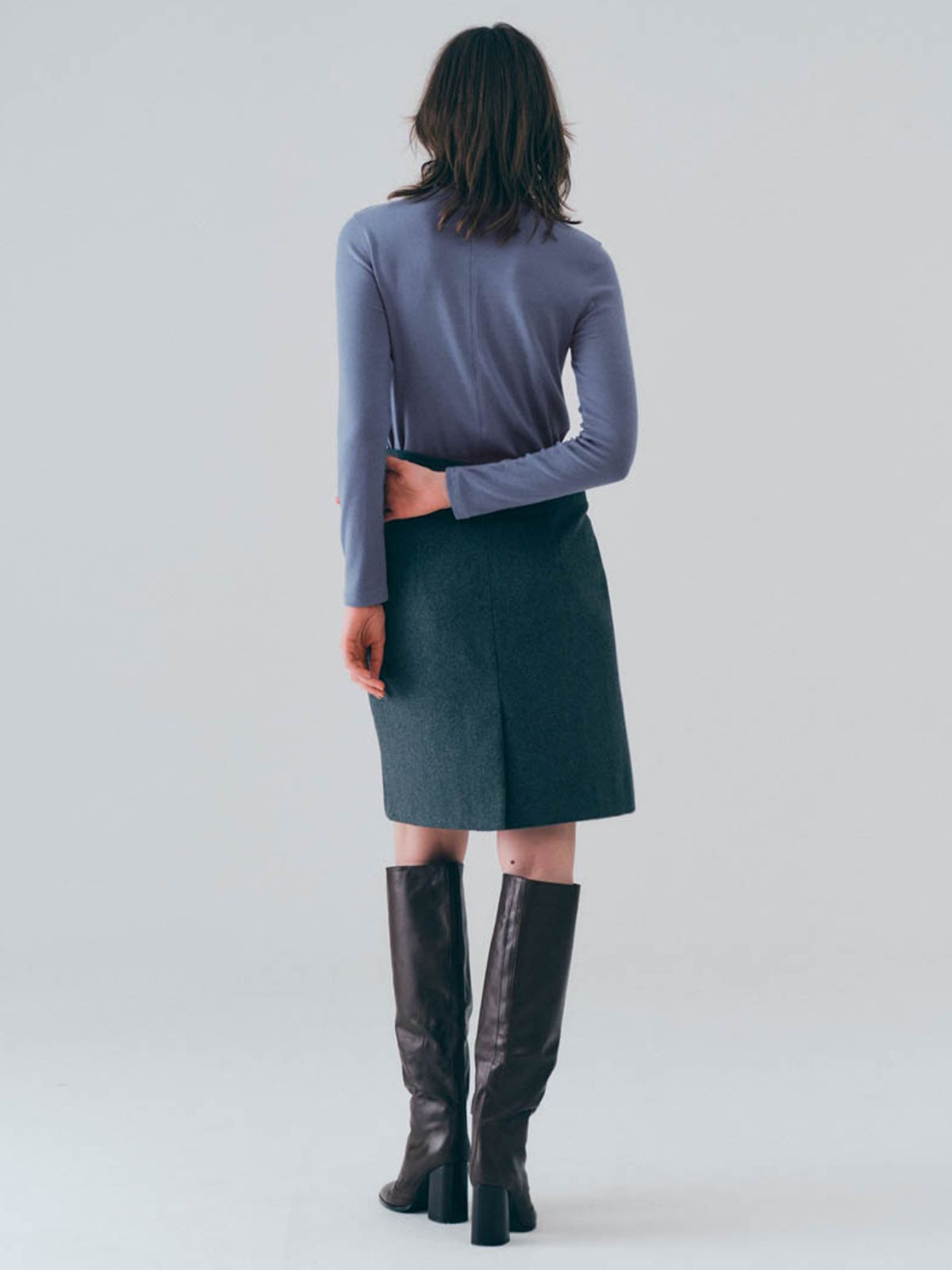 노우드(NOEUD) Woolen mid-skirt (Charcoal)