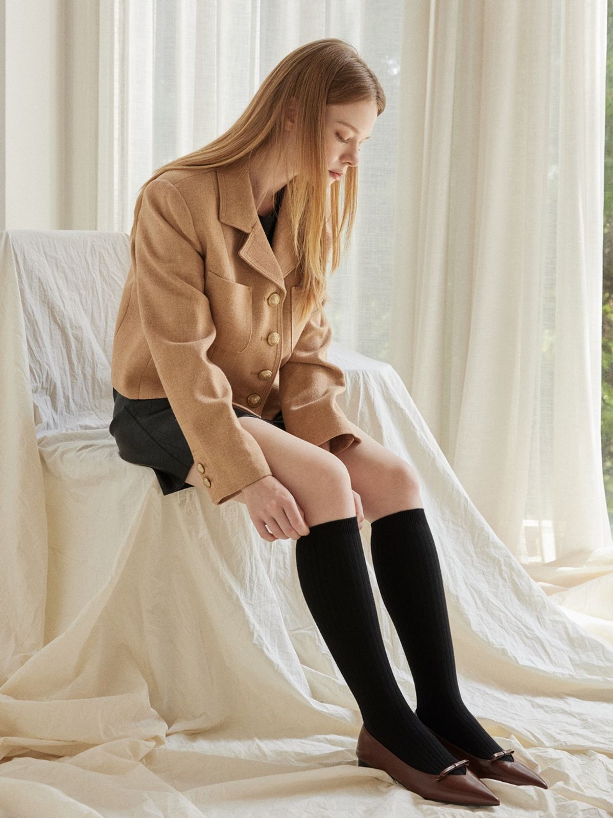 쥬다르(JEU DART) Scarlett ribbon flat brown