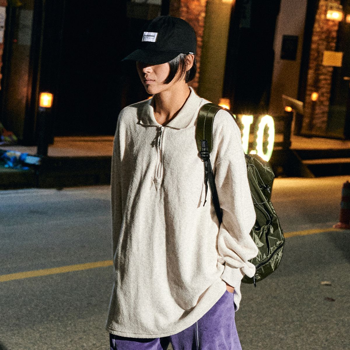 네이키드서프클럽(NAKED SURF CLUB) 소프트 기모 테리 하프 집업 티셔츠(Oatmeal)
