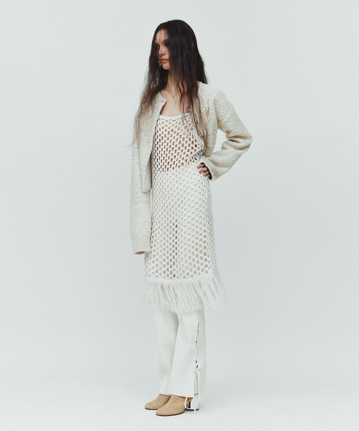 다이애그널(DIAGONAL) BOUCLE METAL CARDIGAN (ivory)