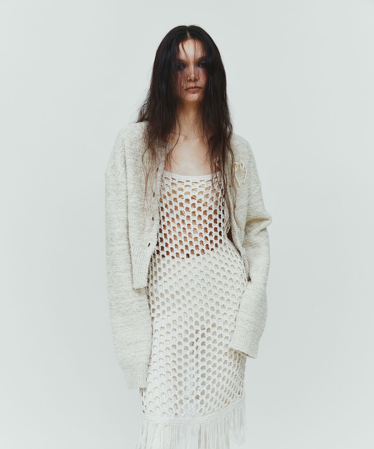 다이애그널(DIAGONAL) BOUCLE METAL CARDIGAN (ivory)