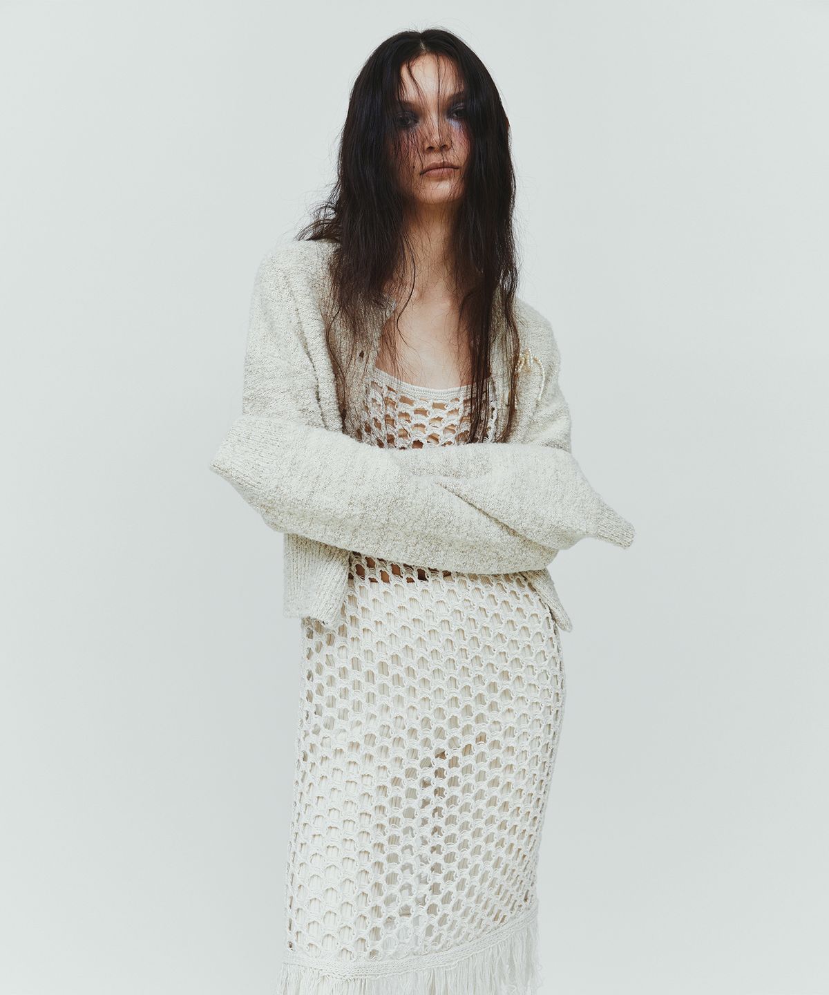 다이애그널(DIAGONAL) BOUCLE METAL CARDIGAN (ivory)