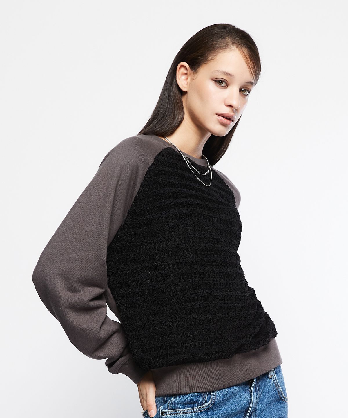 라티젠(LARTIGENT) L7 WAFFLE KNIT SWEATSHIRT(CHARCOAL)