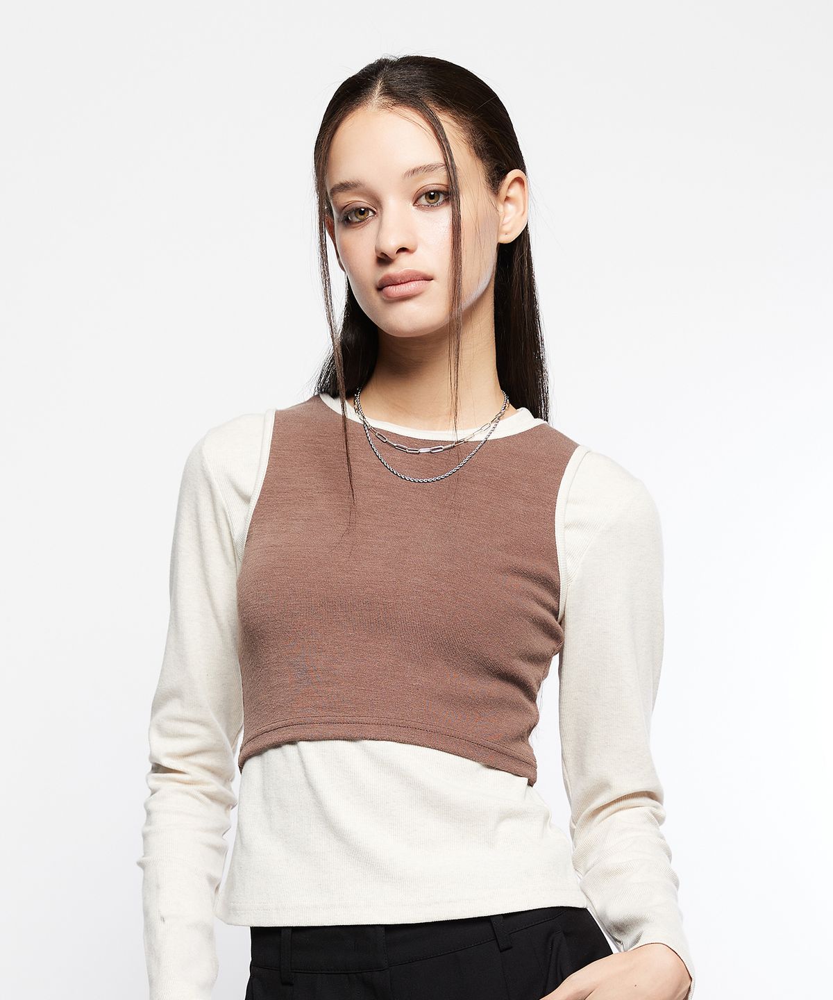 라티젠(LARTIGENT) L7 SLIM LAYERED T-SHIRT SET(BROWN)